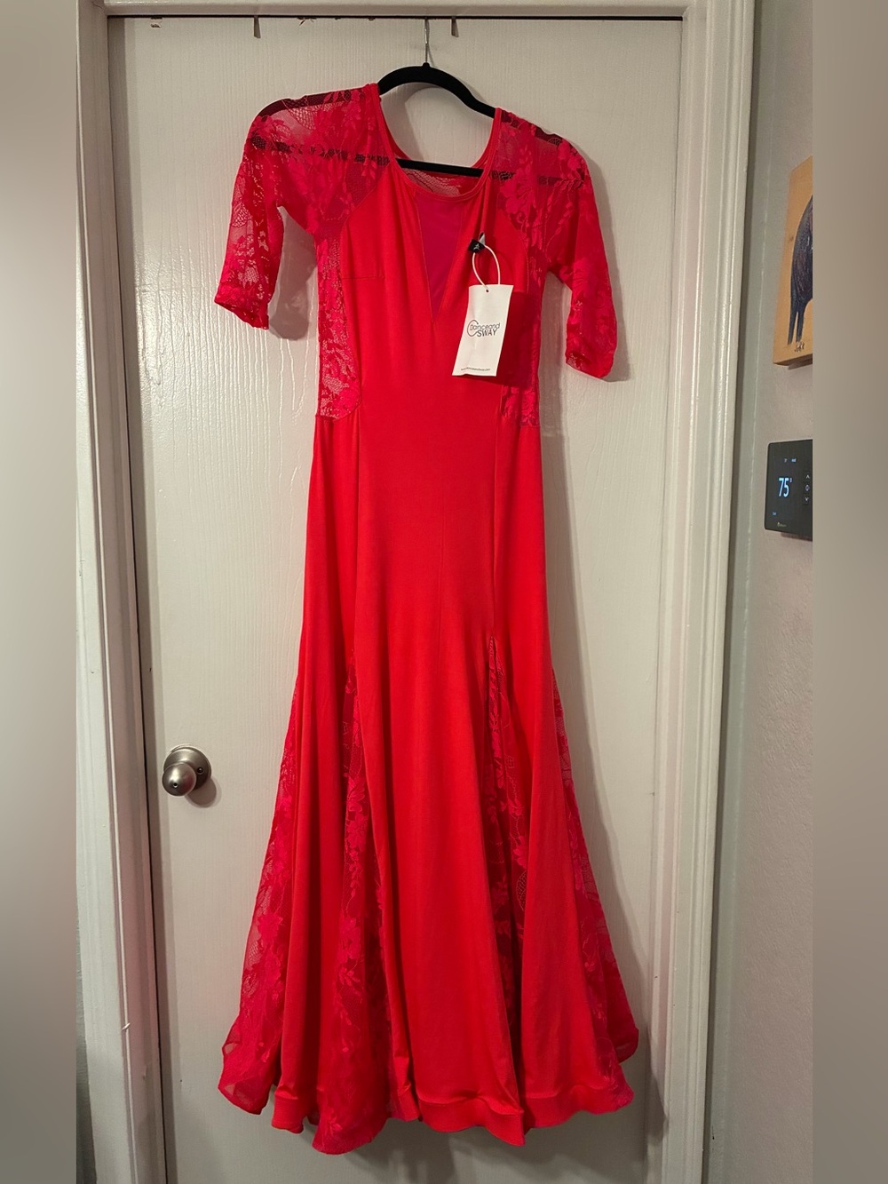 Elegant Red Lace Inset Maxi Dress